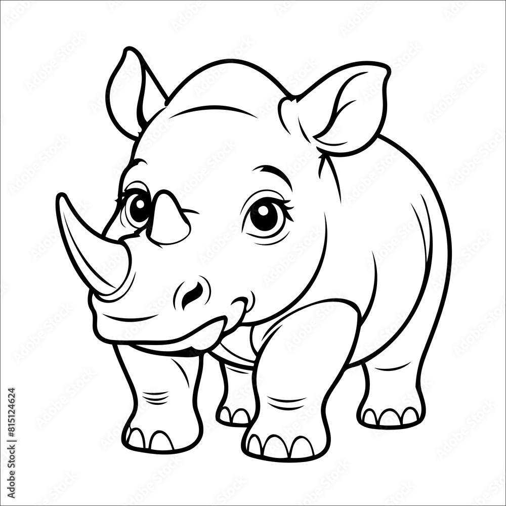 Naklejka premium Cute Rhino Coloring Page For Kids