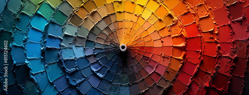 master palate paint color wheel with different colorful geometric swatches in a rainbow color tones in a circle   