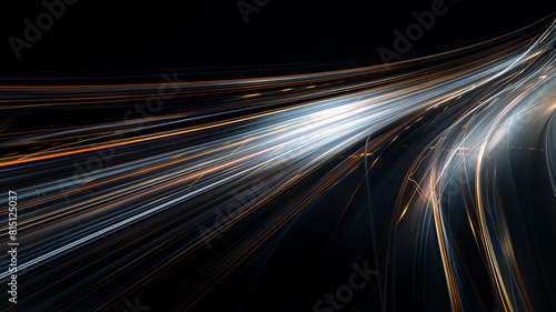 Abstract lines of motion captured in a long exposure photograph, tracing the path of a speeding vehicle as it streaks through the night, leaving trails of light in its wake.