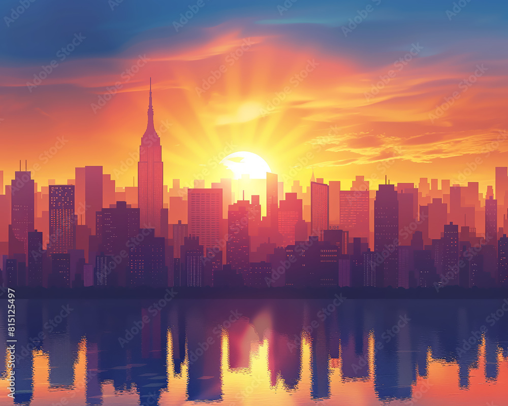 3D cityscape with skyscrapers and a sunset skyline,3D vector illustrations 3D cityscape with skyscrapers and a sunset skyline,3D vector illustrations