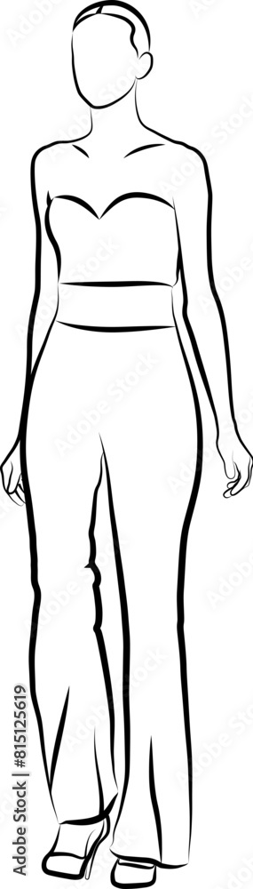 Sketch of Walking Woman In Pants. Vector illustration Sketch of Walking Woman In Pants. Vector illustration