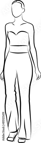 Sketch of Walking Woman In Pants. Vector illustration 