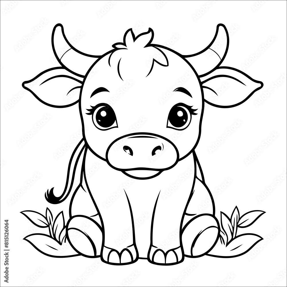 Fototapeta premium Cute Cow Coloring Page For Toddlers