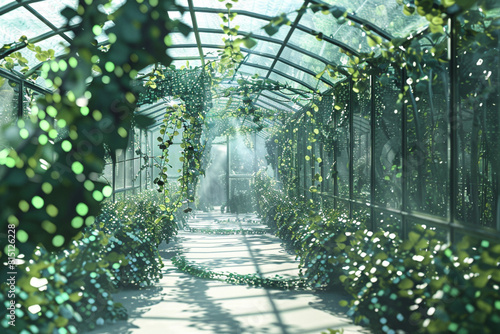 A digital greenhouse filled with pixelated plants and emerald vines, showcasing the potential of AI in agricultural innovation.