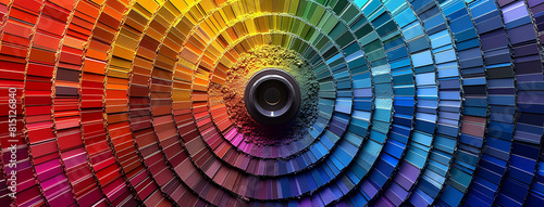 master palate paint color wheel with different colorful geometric swatches in a rainbow color tones in a circle   