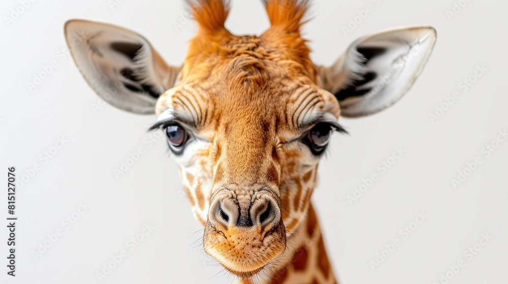 Obraz premium Portrait of a giraffe on a gray background, close-up