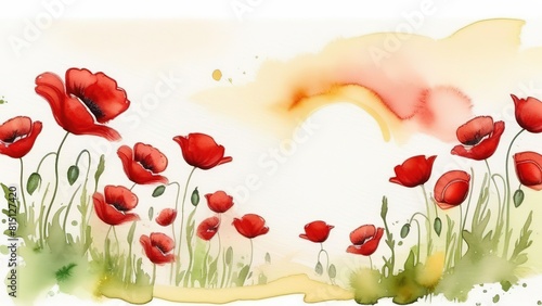 Memorial Day Banner. red poppy flowers on the background of the American flag, watercolor, Conceptual logo design. US Memorial Day