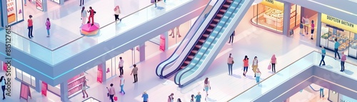 3D shopping mall interior with diverse shops and visitors,3D vector illustrations