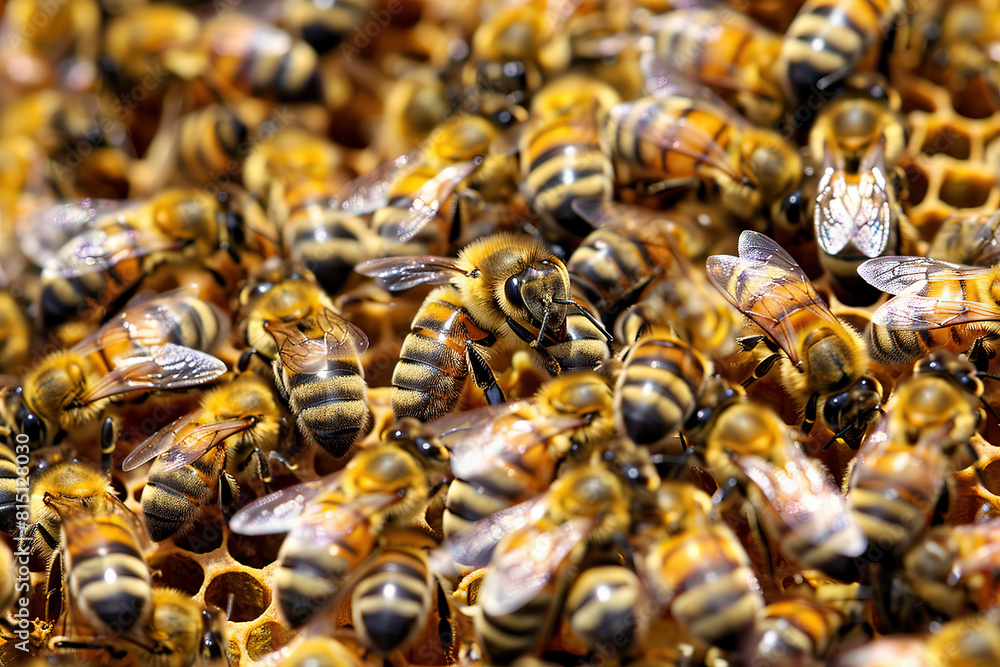 swarm of bees at work, close-up swarm of bees at work, close-up