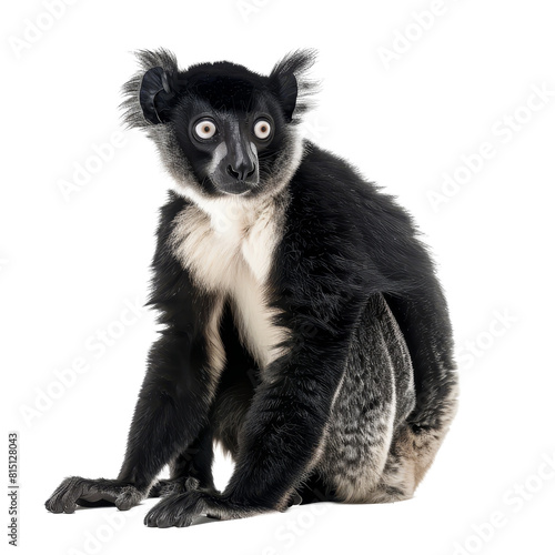 A black and white lemur is seated in front of a plain white backdrop, a Beaver Isolated on a whitePNG Background