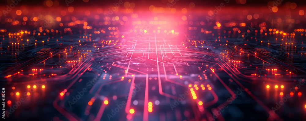 Fototapeta premium Network Lines and Lights on Circuit Board