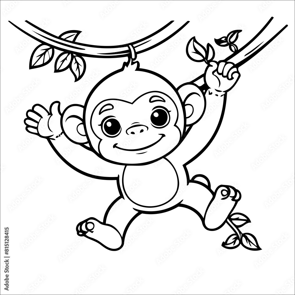 Fototapeta premium Chimpanzee Swinging Vector Coloring page for Kids