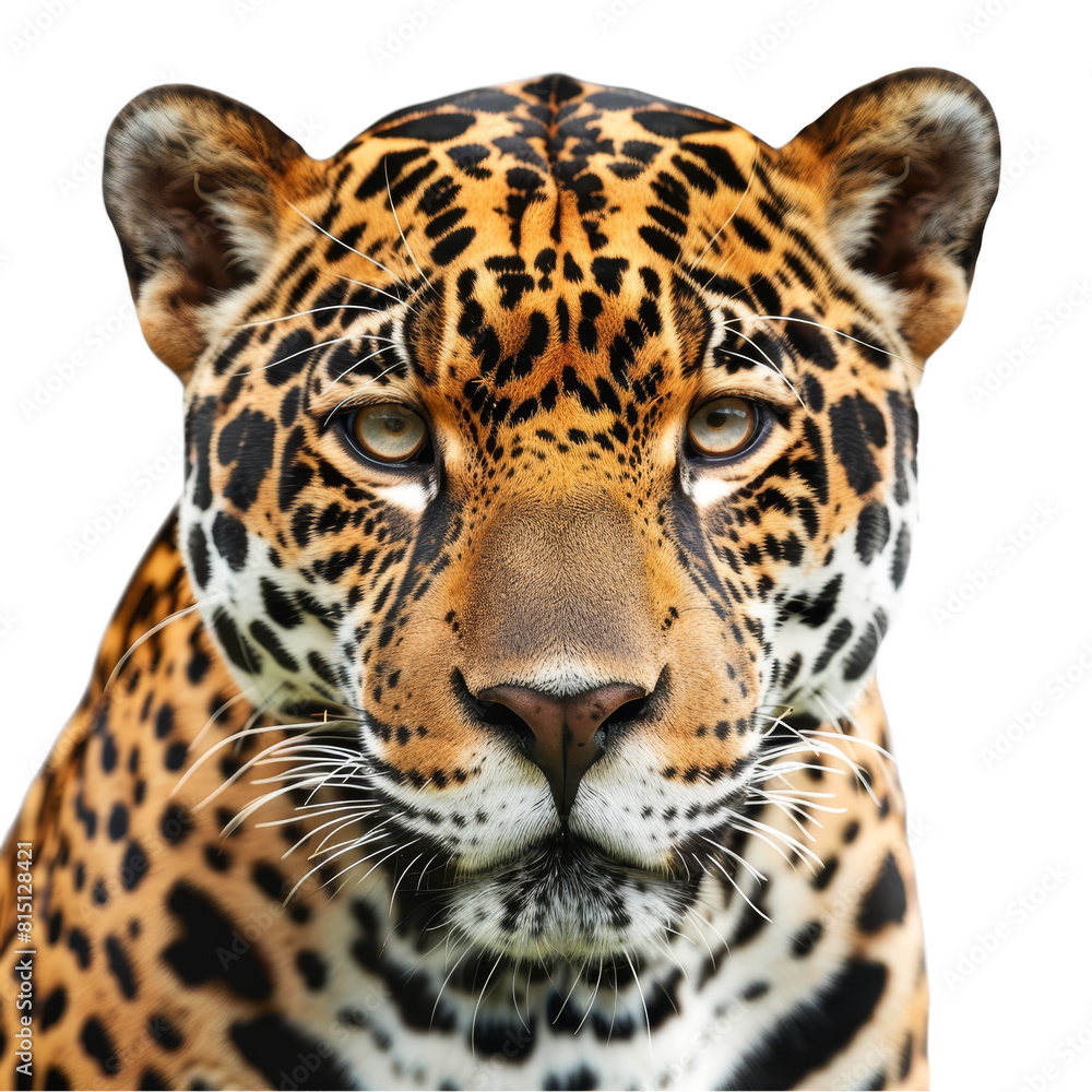 A detailed view of a jaguar with distinct markings, set against a plain white backdrop, a Beaver Isolated on a whitePNG Background A detailed view of a jaguar with distinct markings, set against a plain white backdrop, a Beaver Isolated on a whitePNG Background