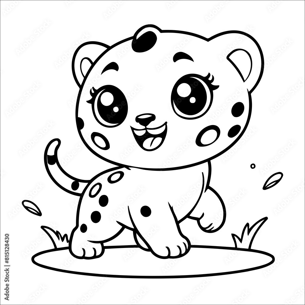 Fototapeta premium Cheetah Pouncing Vector Coloring page for Kids
