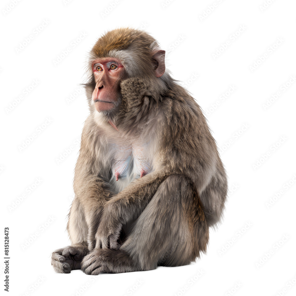 Japanese macaque monkey sitting calmly in front of a plain Png background, a japanese macaque isolated on transparent background Japanese macaque monkey sitting calmly in front of a plain Png background, a japanese macaque isolated on transparent background