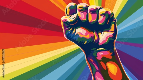 Rainbow lgbtq pride fist poster for international solidarity in battle for gender rights