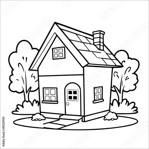 Cute Vector House coloring page for kids
