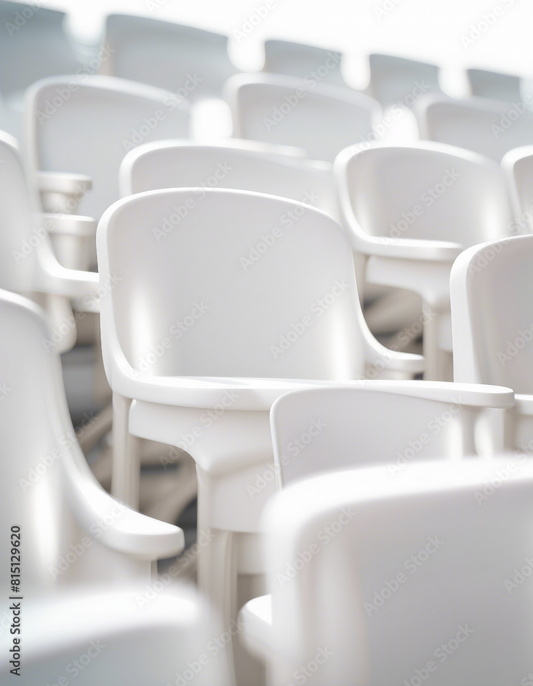 Obraz premium plastic white colored empty audience chairs, isolated white background 