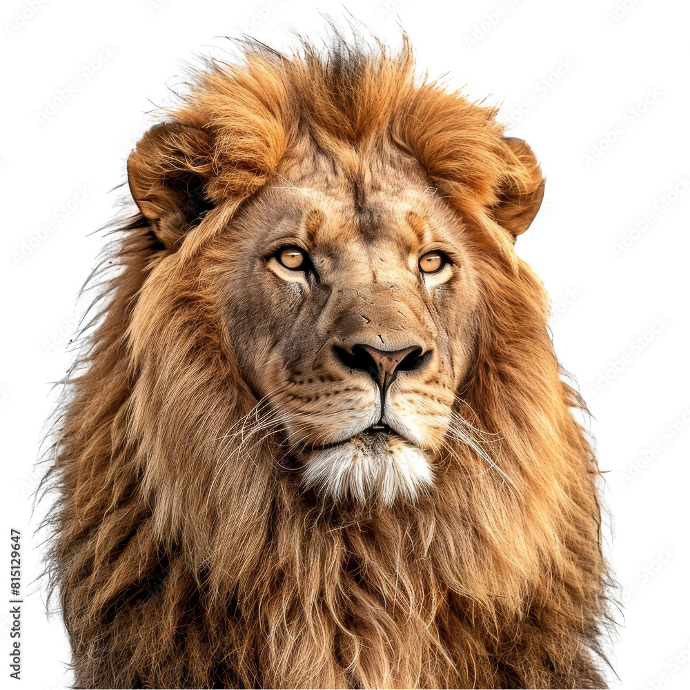 A lion is standing confidently in front of a Png background, a lion isolated on transparent background