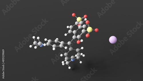 green s molecular structure, food dye e142, ball and stick 3d model, structural chemical formula with colored atoms