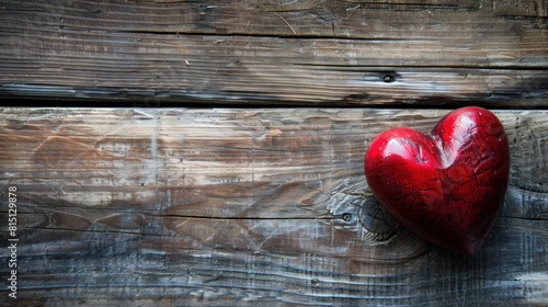 Love red heart shaped on the rustic wooden table for valentine background. Generated AI image