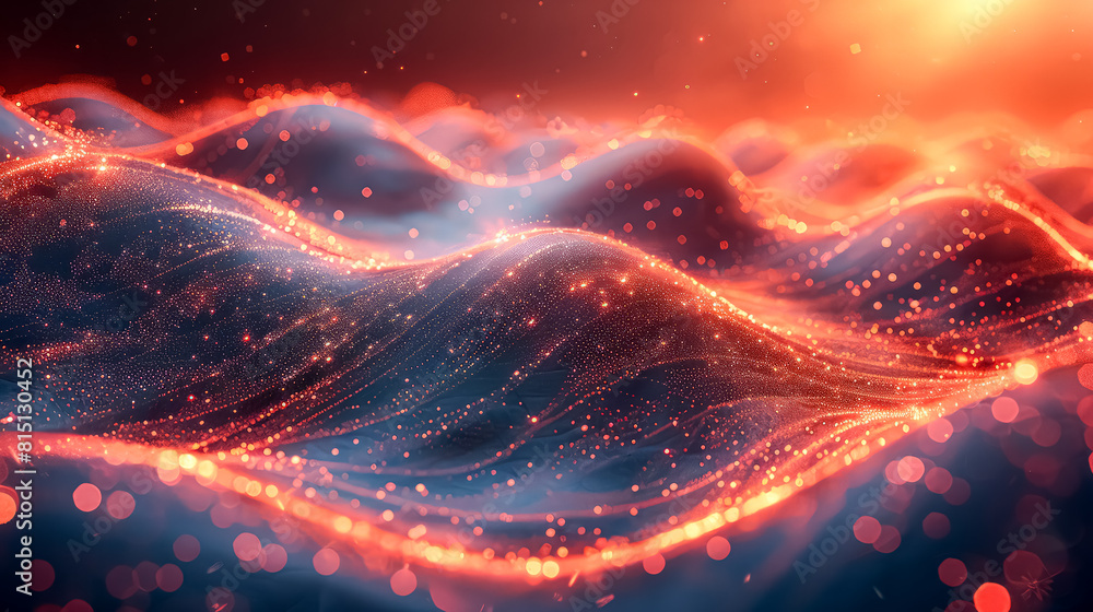 A series of orange and blue waves with a lot of sparkles. The waves are very close together and the sparkles are scattered all over the image