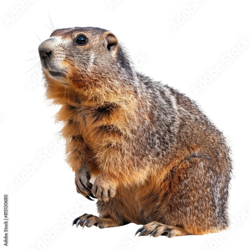 A ground squirrel is seated in front of a plain Png background, a marmot isolated on transparent background