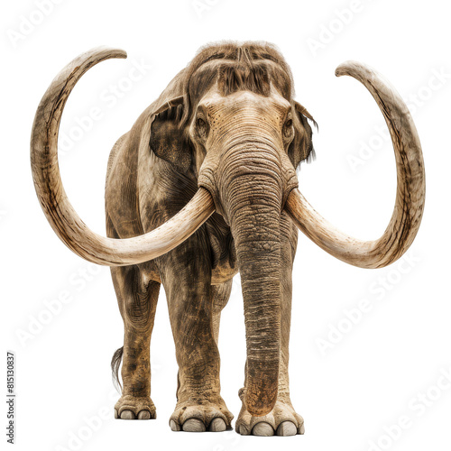 A massive woolly mammoth stands on a plain Png background, showcasing its impressive size and stature, a mastodon isolated on transparent background photo