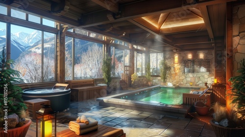  Alpine wellness hotel in Colorado, mountain air, hot tubs, therapeutic massages. photo