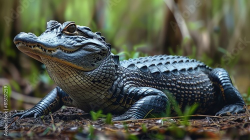  American alligator basking  iconic reptile  powerful presence.