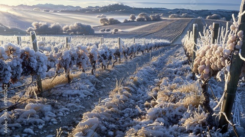  An early frost threatening vineyards, vintners working to protect delicate grapes. photo