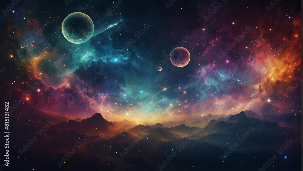 Cosmic Dreamscape, Surreal Fantasy Nebula with Planets and Stars in Digital Artwork.
