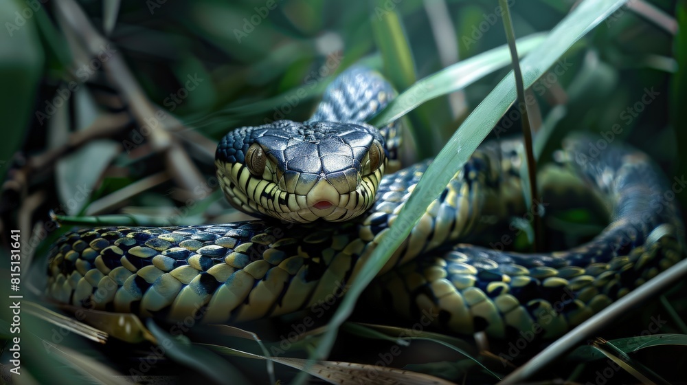 Banded krait in bamboo thicket, deadly elegance, nocturnal. Banded krait in bamboo thicket, deadly elegance, nocturnal.