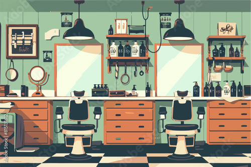 Barbershop interior illustration. Barber shop.