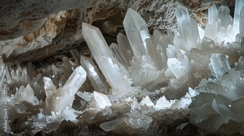  Cave-formed gypsum crystals jutting out from the walls, a geological treasure. photo