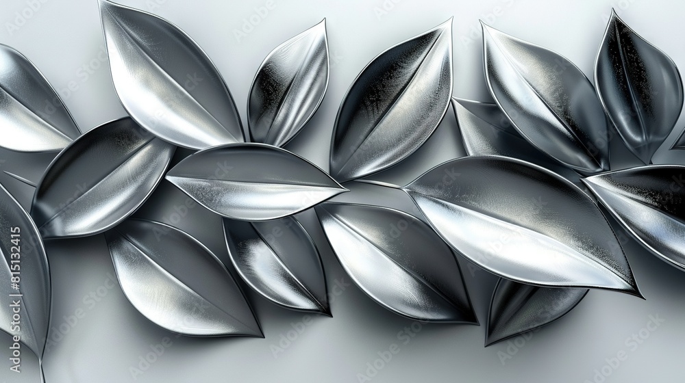 Metal leaves rest on white table near wall with black-and-white photo Metal leaves rest on white table near wall with black-and-white photo
