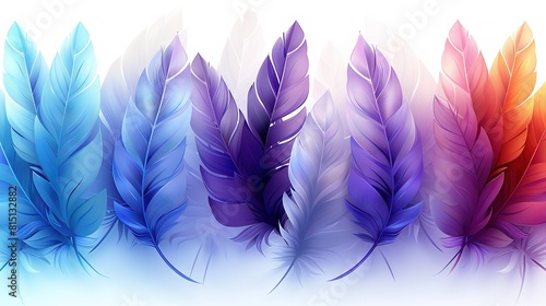   A collection of vibrant plumes resting together on a pristine background with a celestial blue backdrop © Nadia