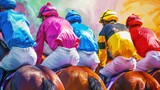  Detailed jockey silks, horse racing gear, vibrant colors, race day excitement .