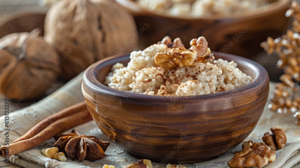 Diabetic-friendly breakfast, low-sugar oatmeal, nuts, cinnamon, controlled glycemic index. Diabetic-friendly breakfast, low-sugar oatmeal, nuts, cinnamon, controlled glycemic index.
