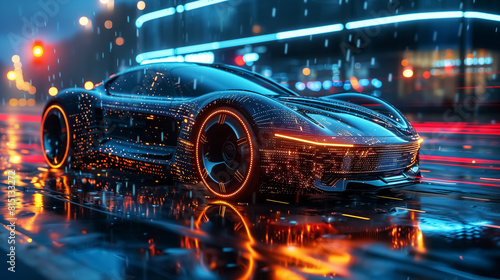 futuristic car concept, cyberpunk style vehicle design. Fantasy Wall Art Poster Print Design for Home Decor, Decoration Artwork, Wallpaper & Background for Computer © YOAQ