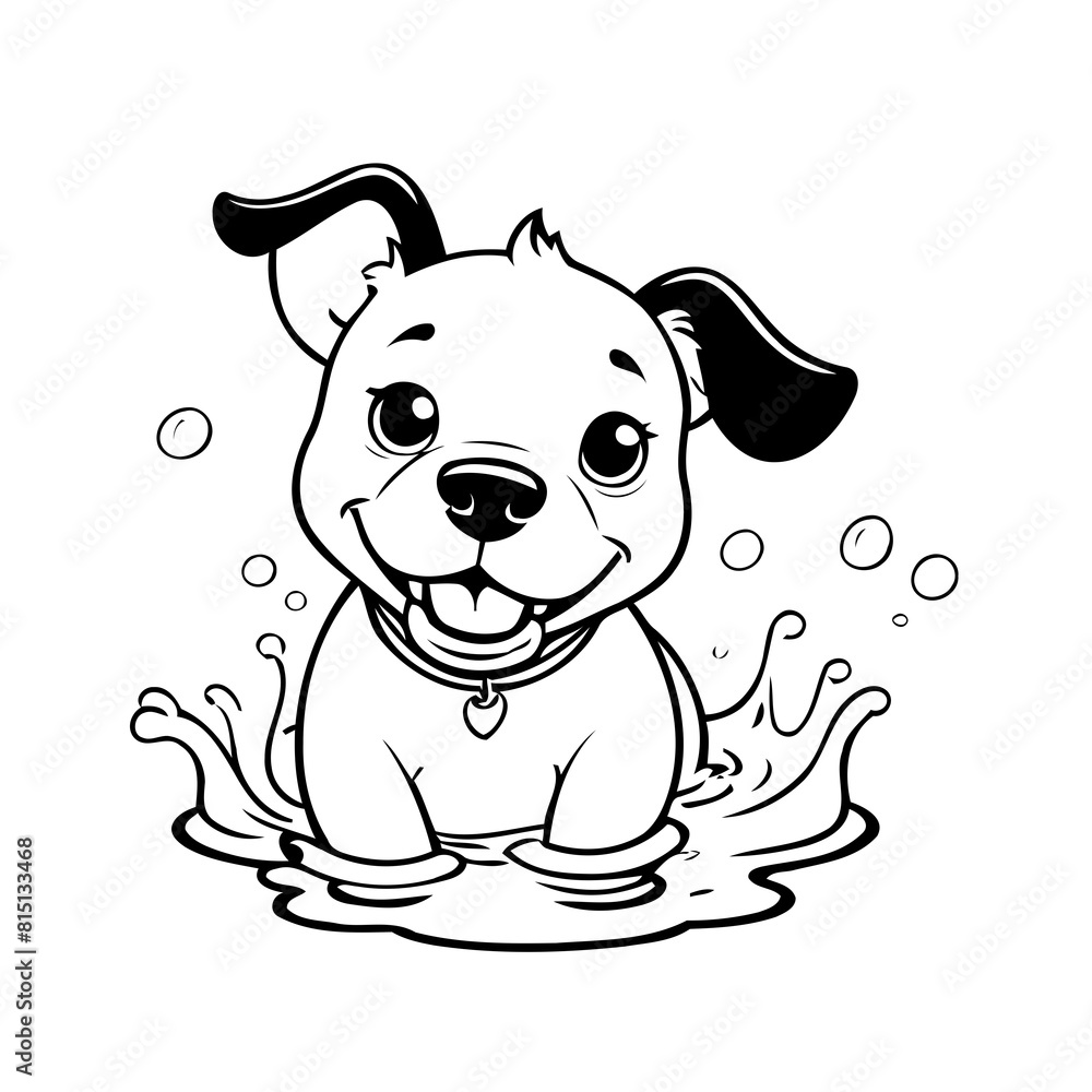 Simple vector illustration of Puppy drawing colouring activity Simple vector illustration of Puppy drawing colouring activity