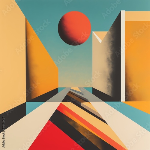Transform the concept of minimalism into a dynamic visual narrative through a fusion of sharp geometric patterns and vibrant hues