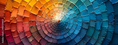 master palate paint color wheel with different colorful geometric swatches in a rainbow color tones in a circle   