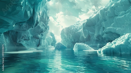  Icebergs floating in a fjord, sculpted naturally into breathtaking shapes.