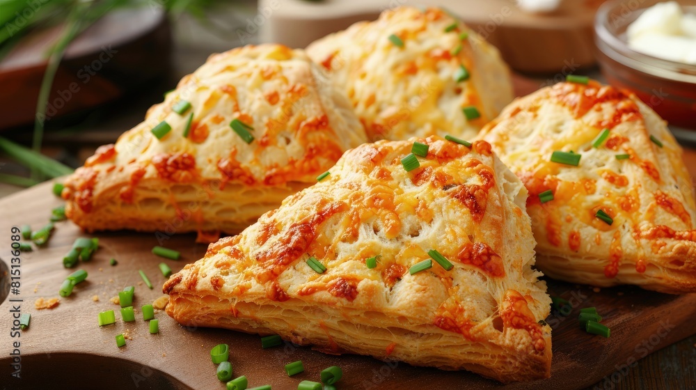 Savory scones, cheese and chive, freshly baked. Savory scones, cheese and chive, freshly baked.