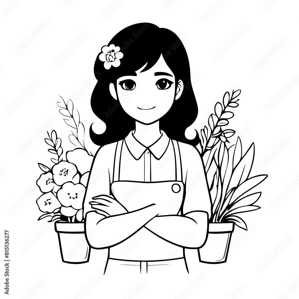 Cute vector illustration Florist for kids colouring worksheet Cute vector illustration Florist for kids colouring worksheet
