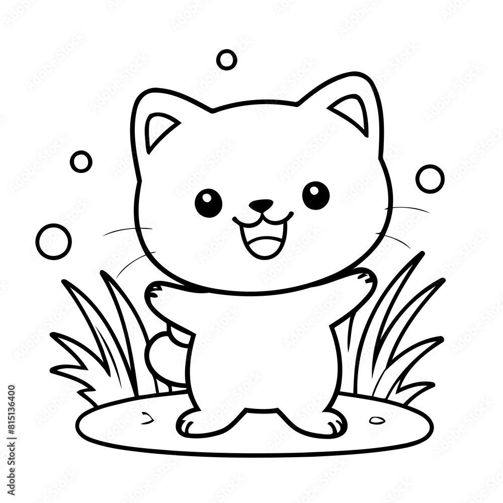 Fototapeta premium Simple vector illustration of Kawaii for children colouring activity