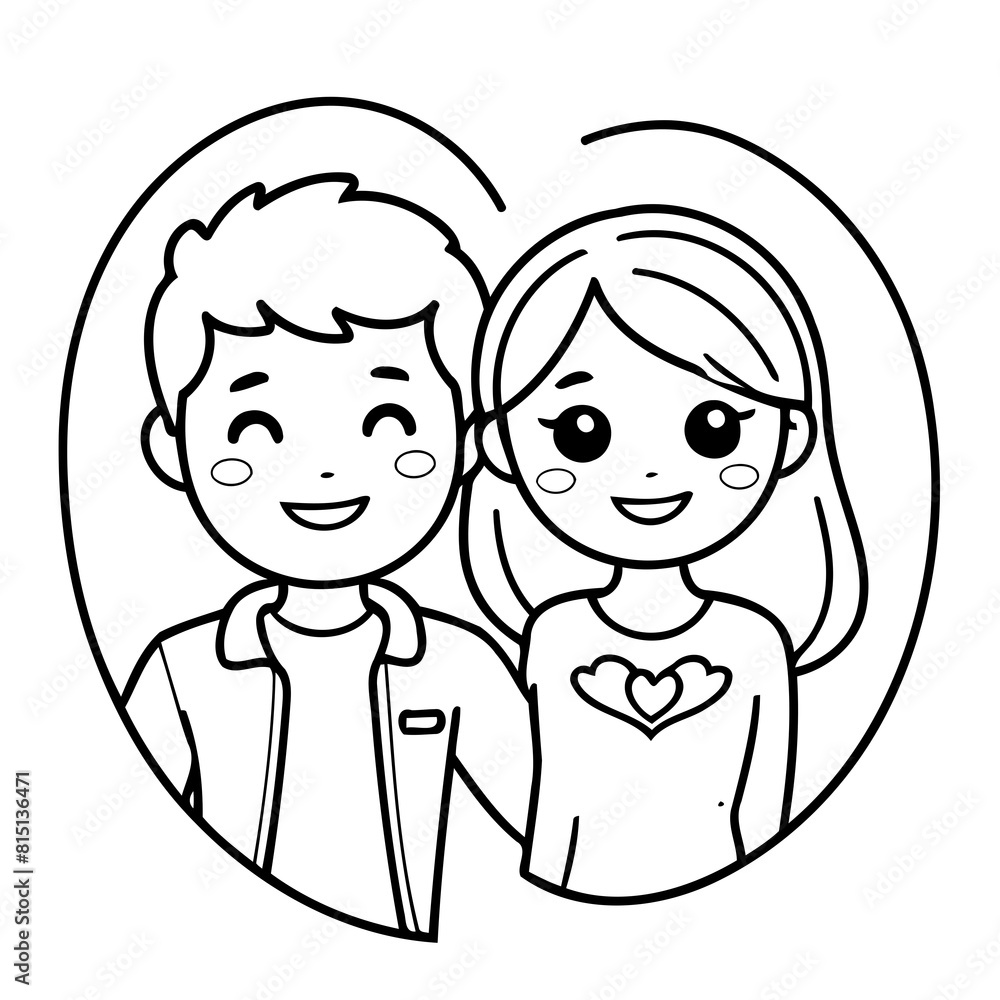 Simple vector illustration of Couple doodle for toddlers worksheet Simple vector illustration of Couple doodle for toddlers worksheet