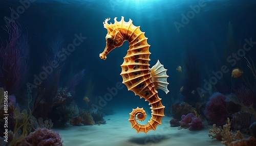 Unreal seahorse, fantasy, underwater created with generative ai 