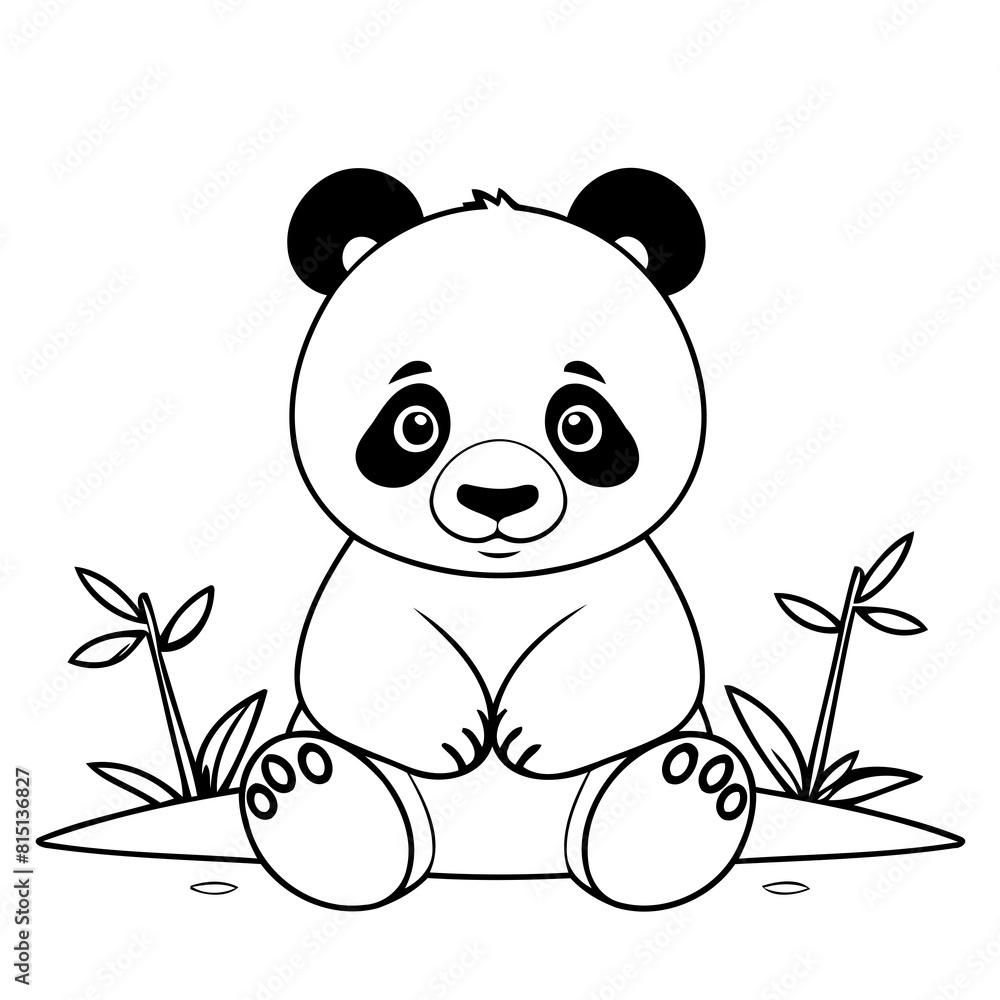 Fototapeta premium Cute vector illustration Panda doodle for toddlers worksheet